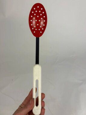 Vintage Bonny USA Red Slotted Spoon, MCM Kitchen Utensil, Retro Plastic Serving